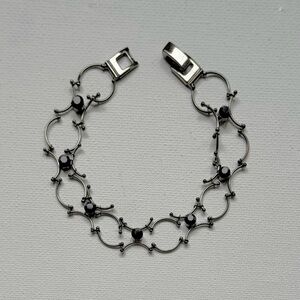 Black Beaded Gunmetal Link Bracelet – 7”